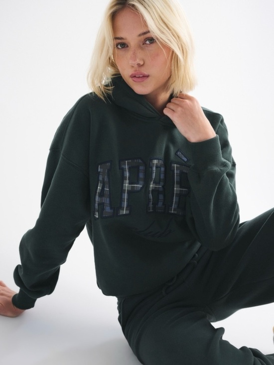 Abercrombie & Fitch Tops - Abercrombie & Fitch Sunday Hoodie Dark Forest Green Plaid-Accent Hoodie